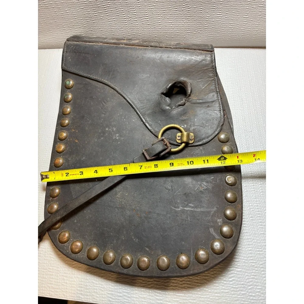 Vintage Studded Leather Motorcycle Saddlebags AM Brass Detail Distressed
